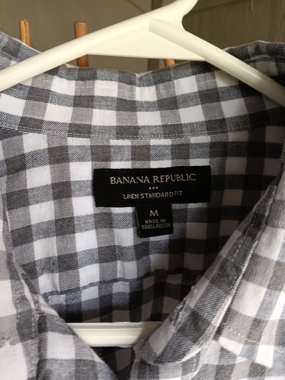 BANANA REPUBLIC Men’s Standard Fit Linen Gingham Check Button Down Shirt M